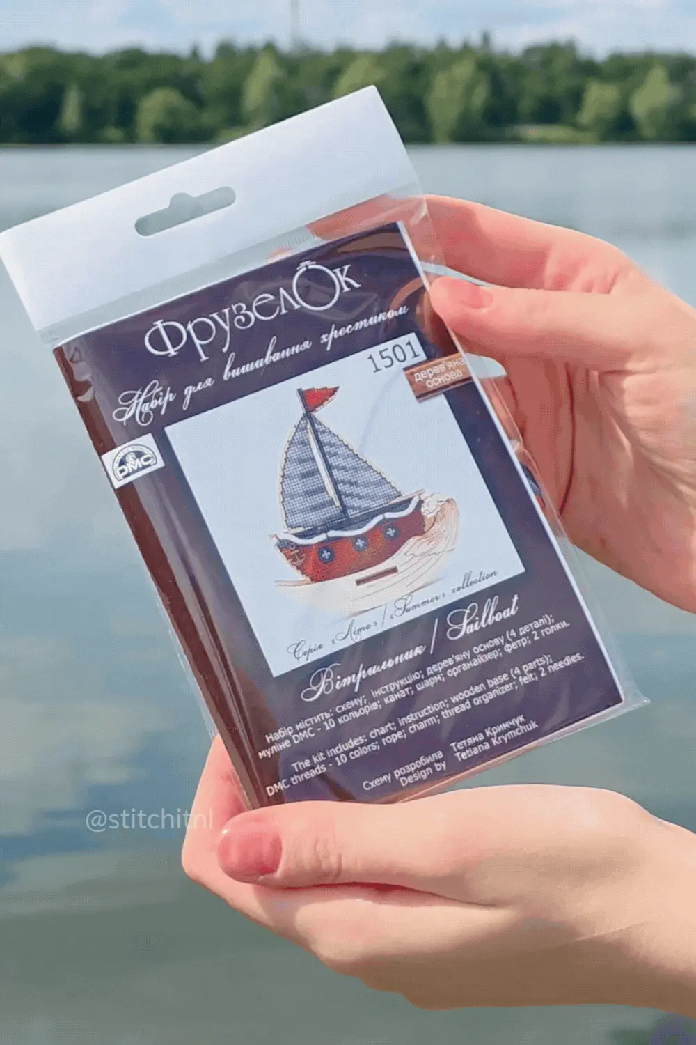 Sailboat Cross Stitch Kit on Wood