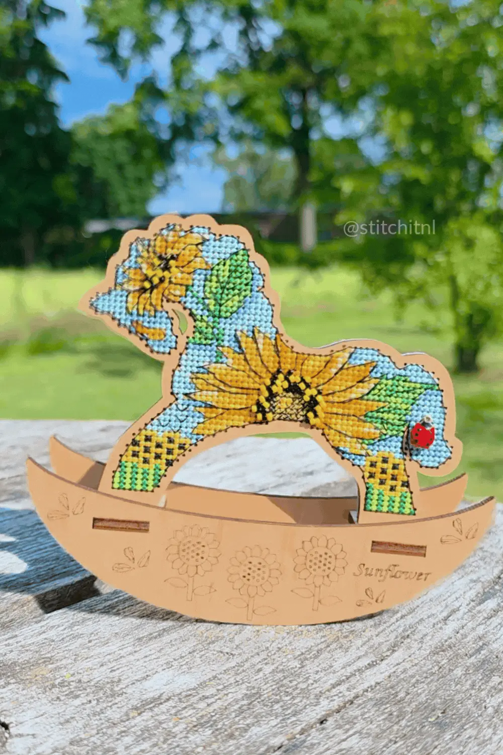 Sunflower Horse Cross Stitch Kit on Wood