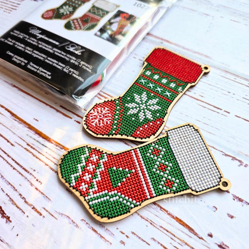 Small Embroidery Kit On Wood | Nordic Christmas Stocking | Packaging With Product