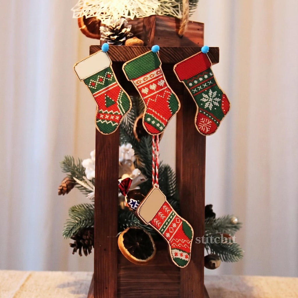 Small Embroidery Kit On Wood | Nordic Christmas Stocking | Collection Of Stockings