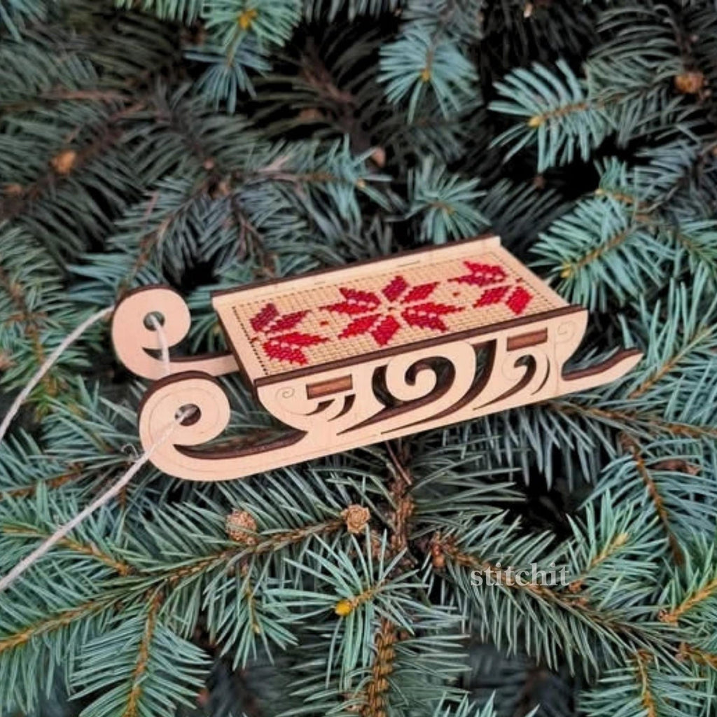 Beginner Embroidery Kit | Scandinavian Christmas Sleigh | Product On A Christmas Tree
