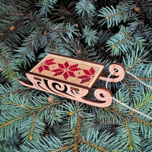 Beginner Embroidery Kit | Scandinavian Christmas Sleigh | Product On A Christmas Tree