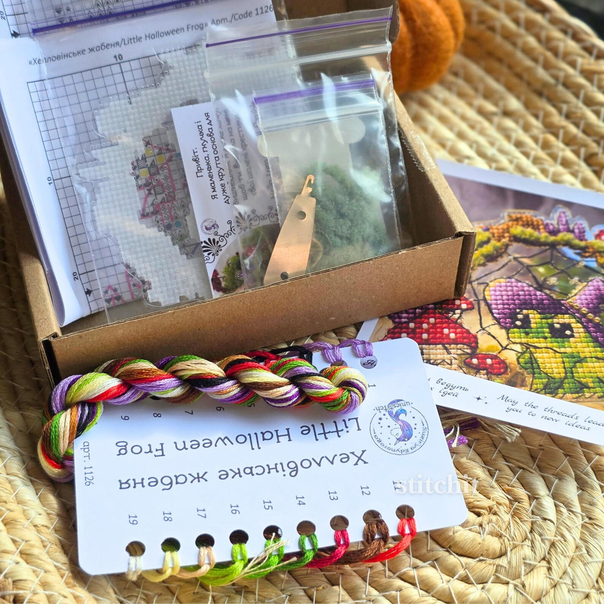 Modern Embroidery Kit On Plastic | Halloween Frog | Unboxed
