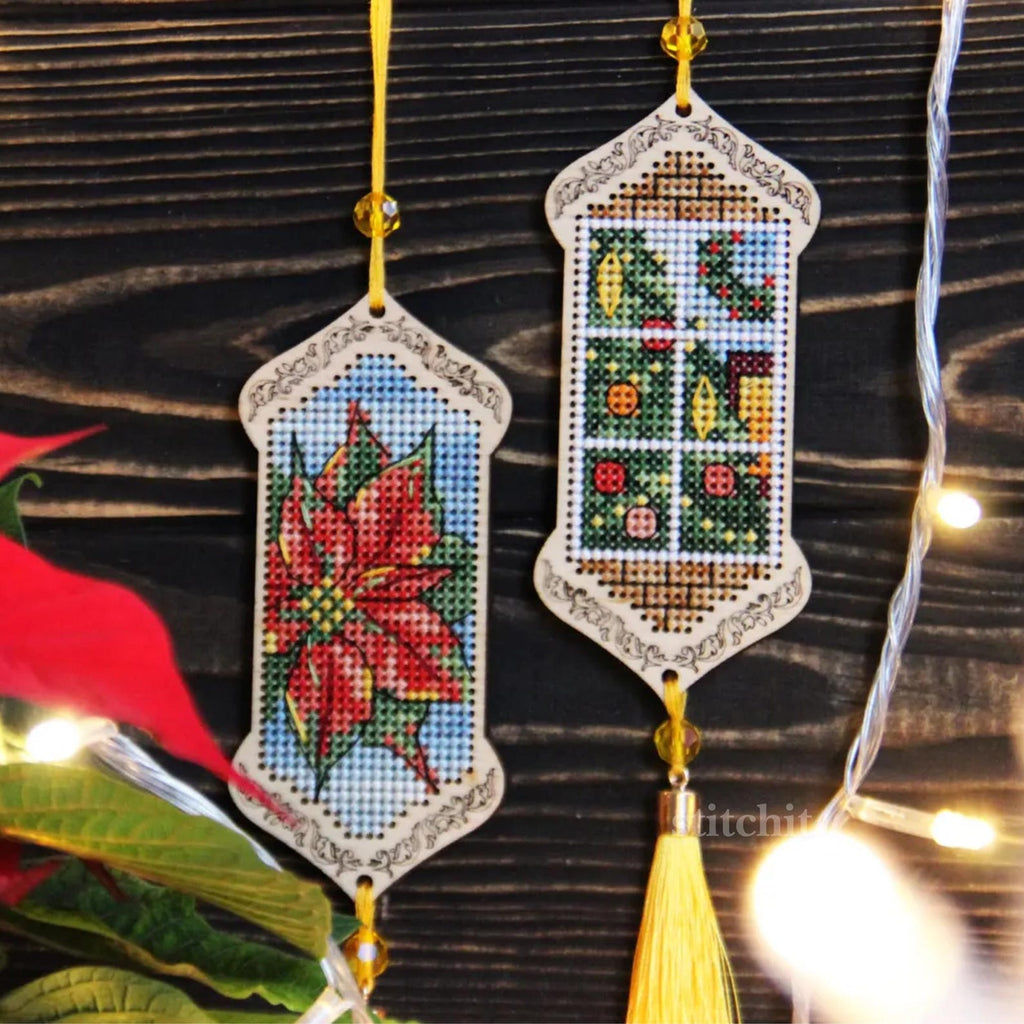 Small Embroidery Kit On Wood | Winter Window Tassel | Tassel Closeup
