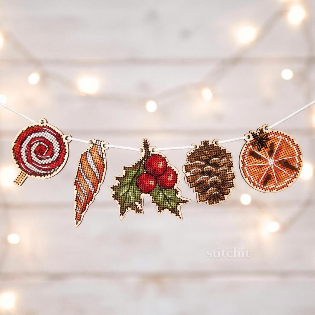 Holiday Embroidery Kit On Wood | Christmas Garland | Product And Christmas Lights