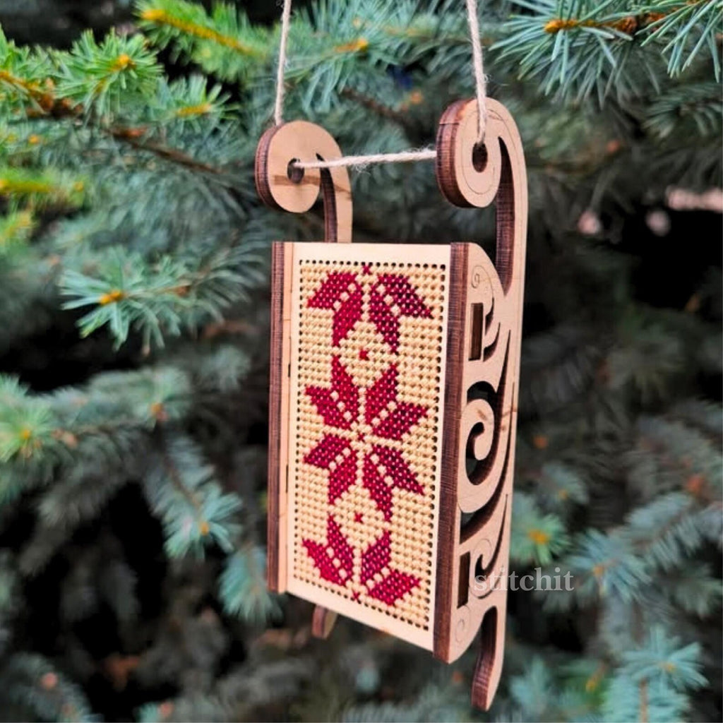 Beginner Embroidery Kit | Scandinavian Christmas Sleigh | Product On A Christmas Tree