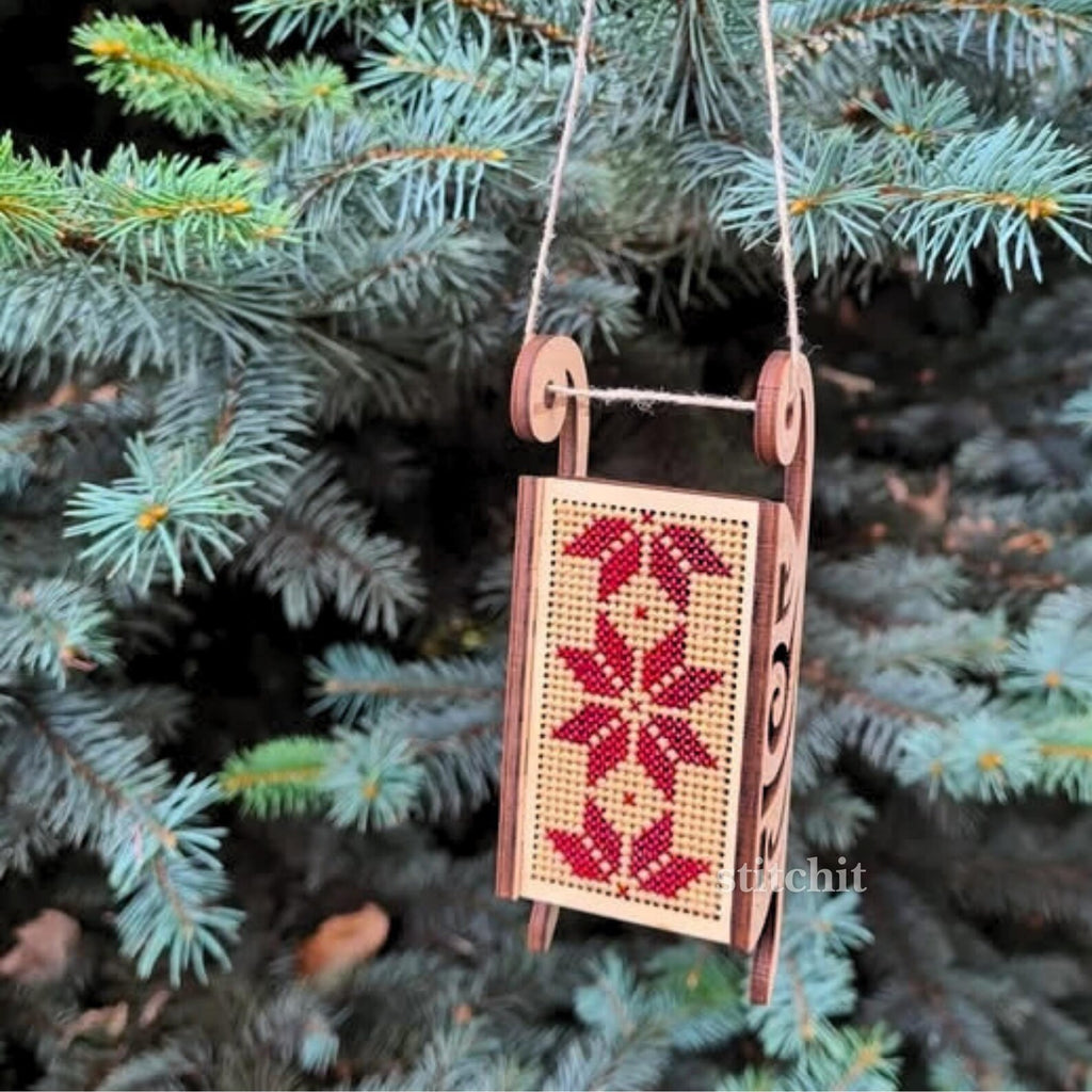 Beginner Embroidery Kit | Scandinavian Christmas Sleigh | Product On A Christmas Tree