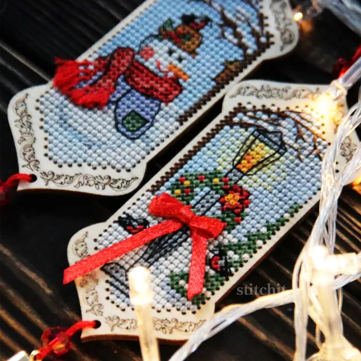 Small Embroidery Kit On Wood | Snowman Tassel | Tassel and Christmas Lights