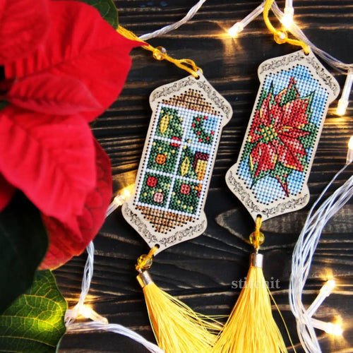 Small Embroidery Kit On Wood | Winter Window Tassel | Tassel Closeup