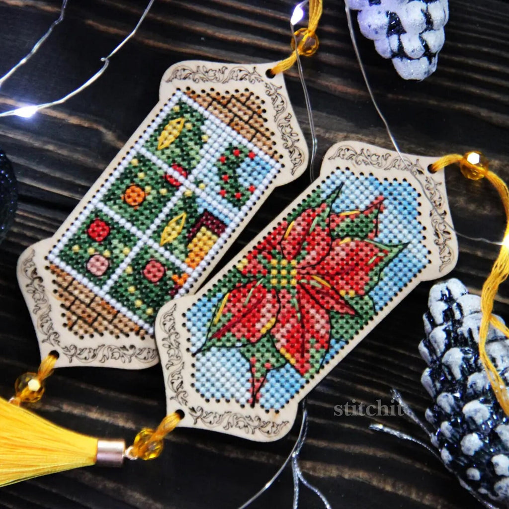 Small Embroidery Kit On Wood | Winter Window Tassel | Tassel Closeup