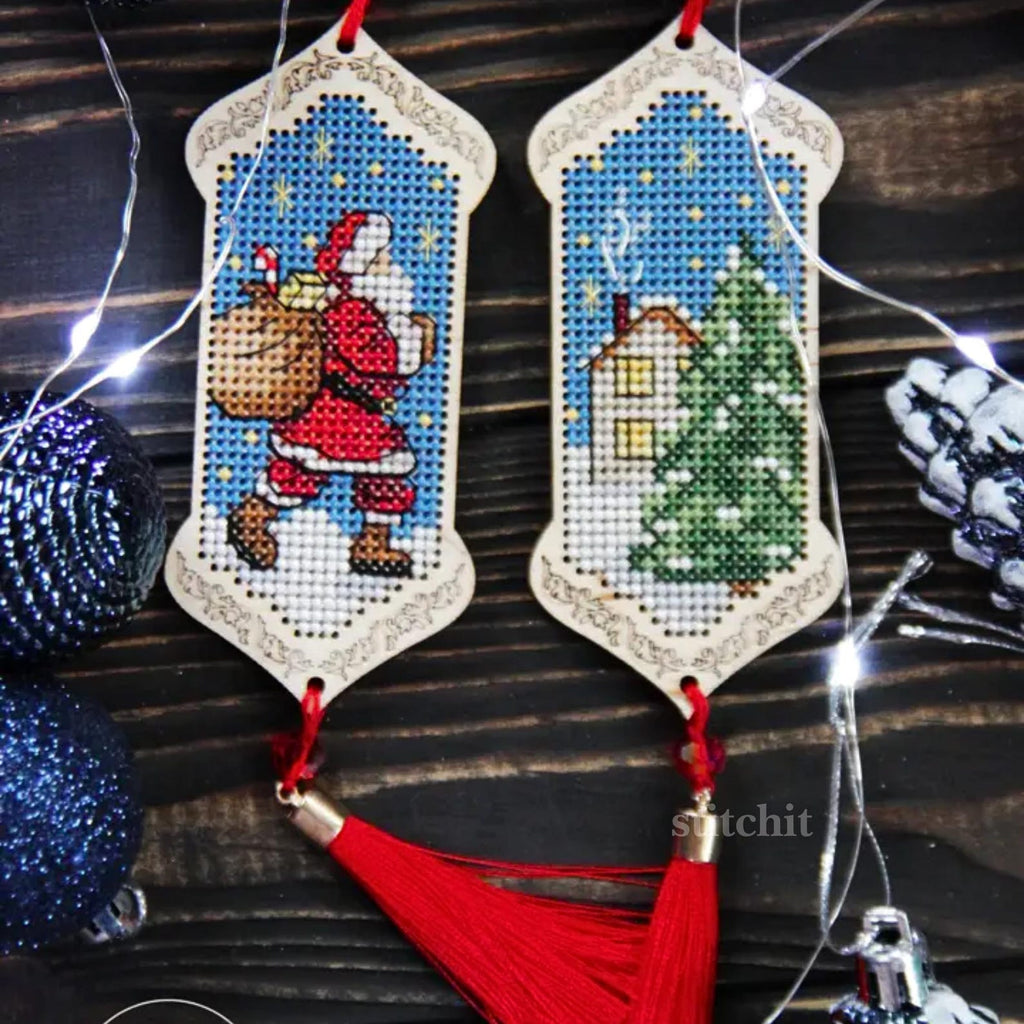 Small Embroidery Kit On Wood | Christmas Eve Santa Tassel | Tassels Closeup