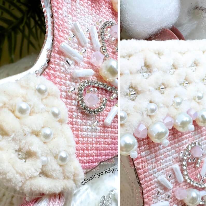 Modern Embroidery Kit On Plastic | Pink Christmas Stocking | Product Closeup