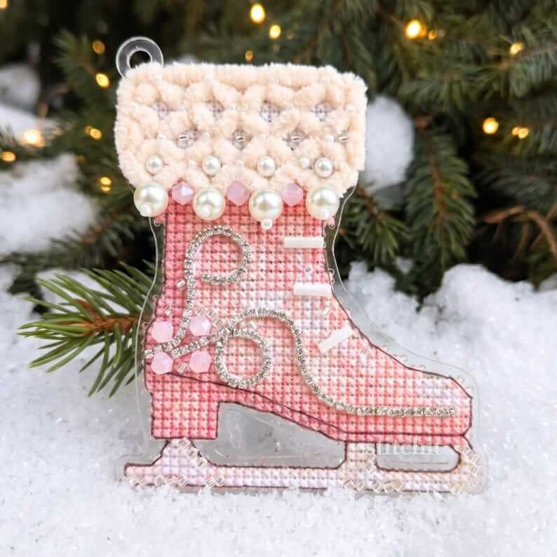 Modern Embroidery Kit On Plastic | Pink Ice Skate | Product Preview