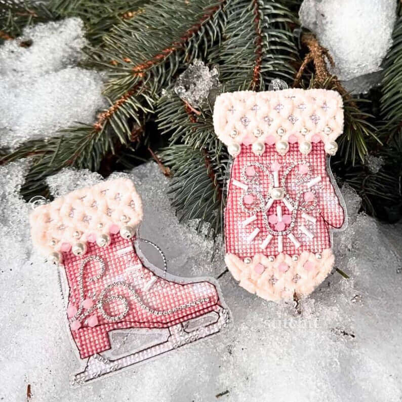Modern Embroidery Kit On Plastic | Pink Ice Skate | Bundle