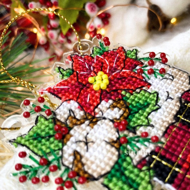 Small Embroidery Kit On Plastic | Christmas Stocking | Product Closeup
