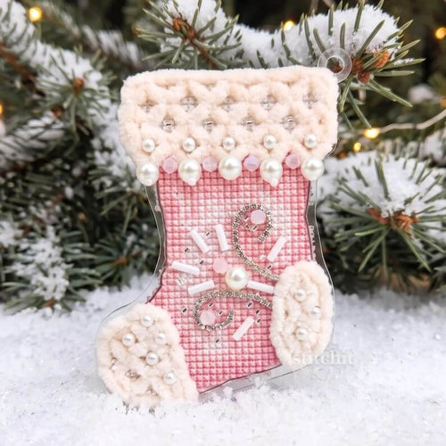 Modern Embroidery Kit On Plastic | Pink Christmas Stocking | Product Preview