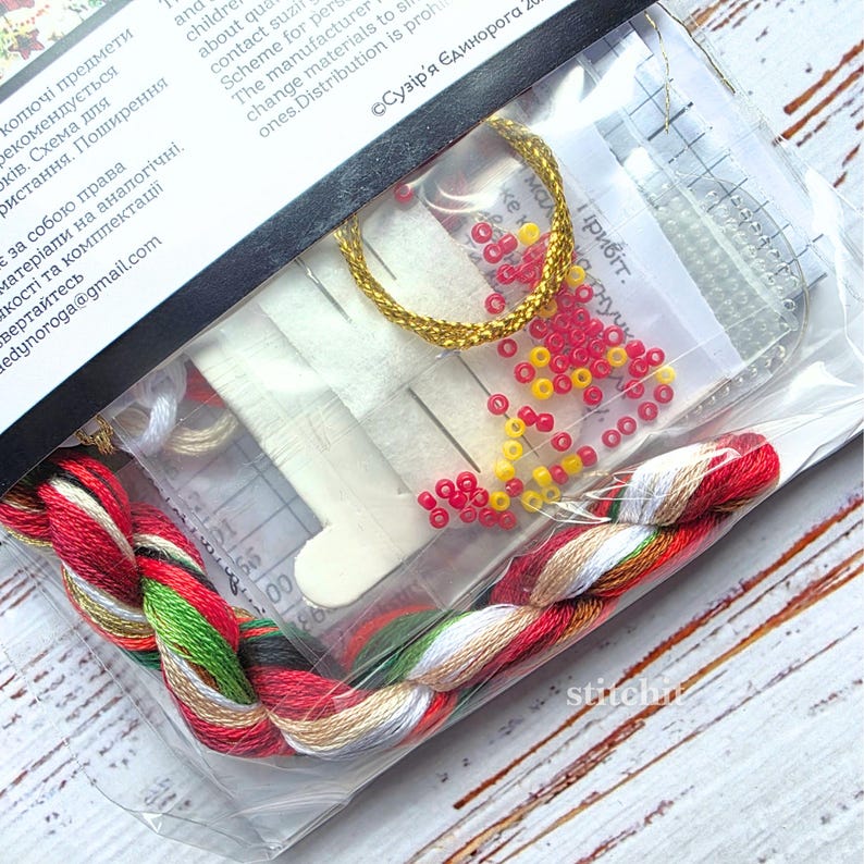 Small Embroidery Kit On Plastic | Christmas Stocking | Product Content Closeup