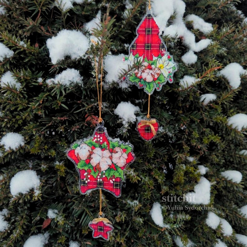 Small Embroidery Kit On Plastic | Christmas Star | Product Preview On Tree