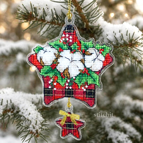 Small Embroidery Kit On Plastic | Christmas Star | Product Preview On Christmas Tree