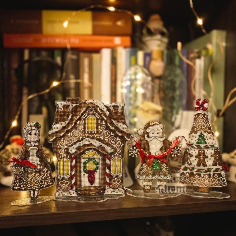 Holiday Embroidery Kit On Plastic | Gingerbread Set
