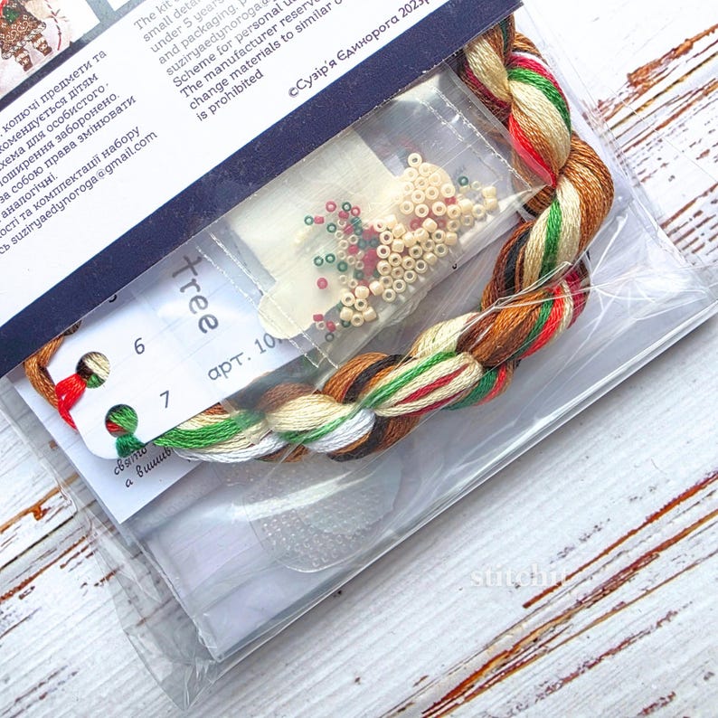 Holiday Embroidery Kit On Plastic | Gingerbread Tree | Packaging Content