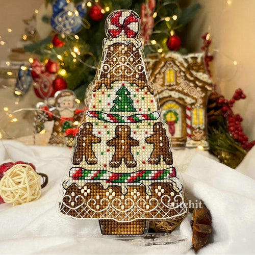 Holiday Embroidery Kit On Plastic | Gingerbread Tree | Product Preview