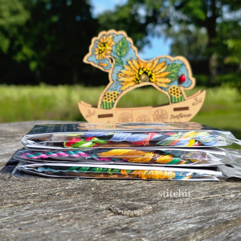 Sunflower Horse Cross Stitch Kit on Wood | Embroidery Standing Decor