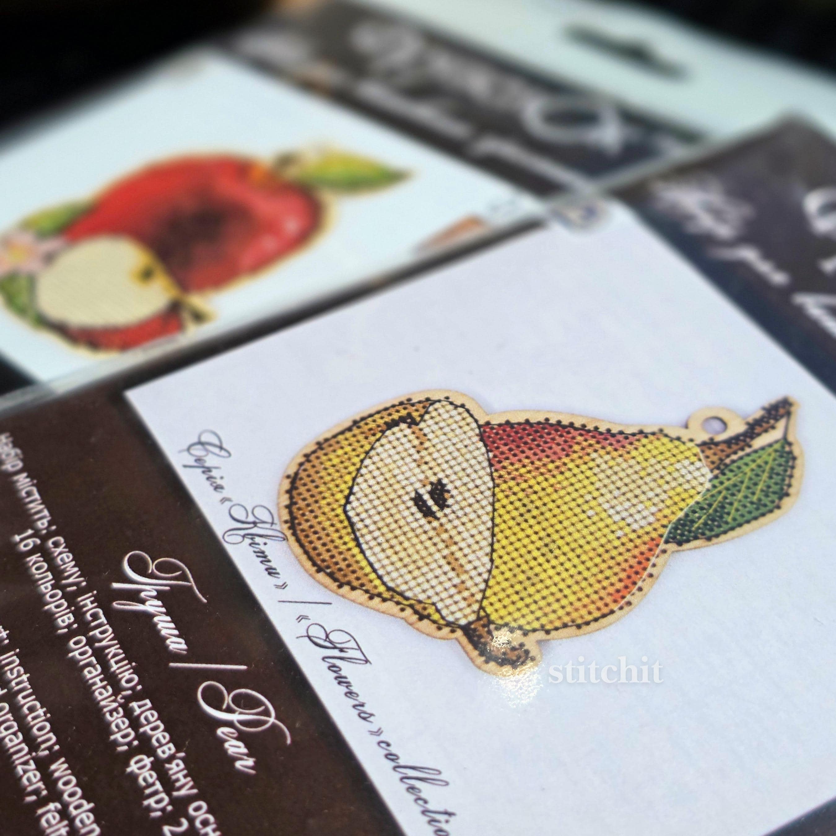 Pear Cross Stitch Kit on Wood | Cottagecore Fruit Decor