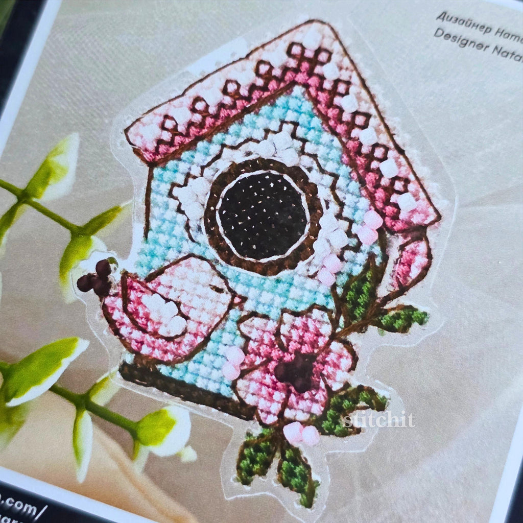 Mini Birdhouse Cross Stitch Kit | Quick Beginner Kit, Flexible Plastic Base