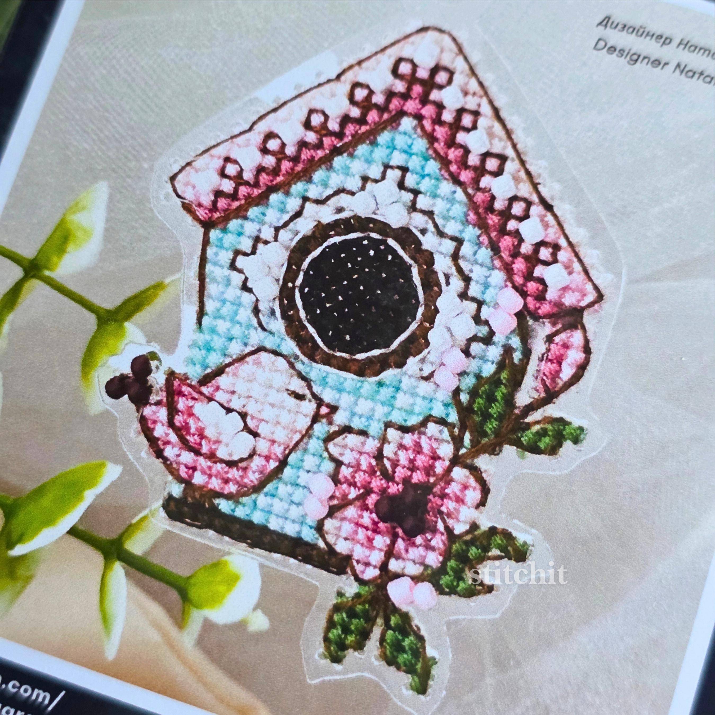 Mini Birdhouse Cross Stitch Kit | Quick Beginner Kit, Flexible Plastic Base