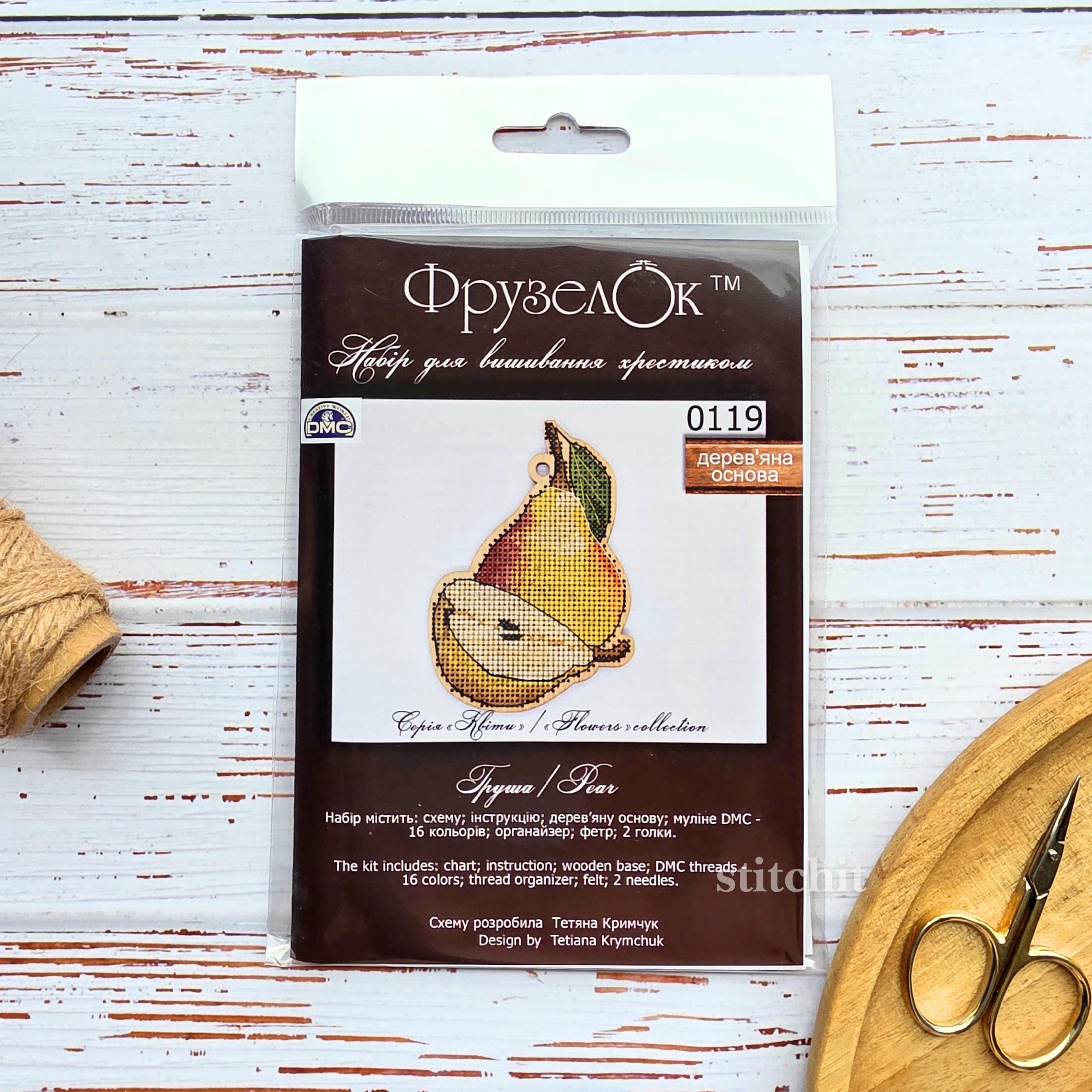 Pear Cross Stitch Kit on Wood | Cottagecore Fruit Decor