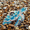 Sea Turtle Beaded Cross Stitch Kit | Ocean Animal Embroidery Ornament, Flexible Plastic Base