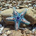 Starfish Beaded Cross Stitch Kit | Ocean Creature Embroidery Ornament, Flexible Plastic Base