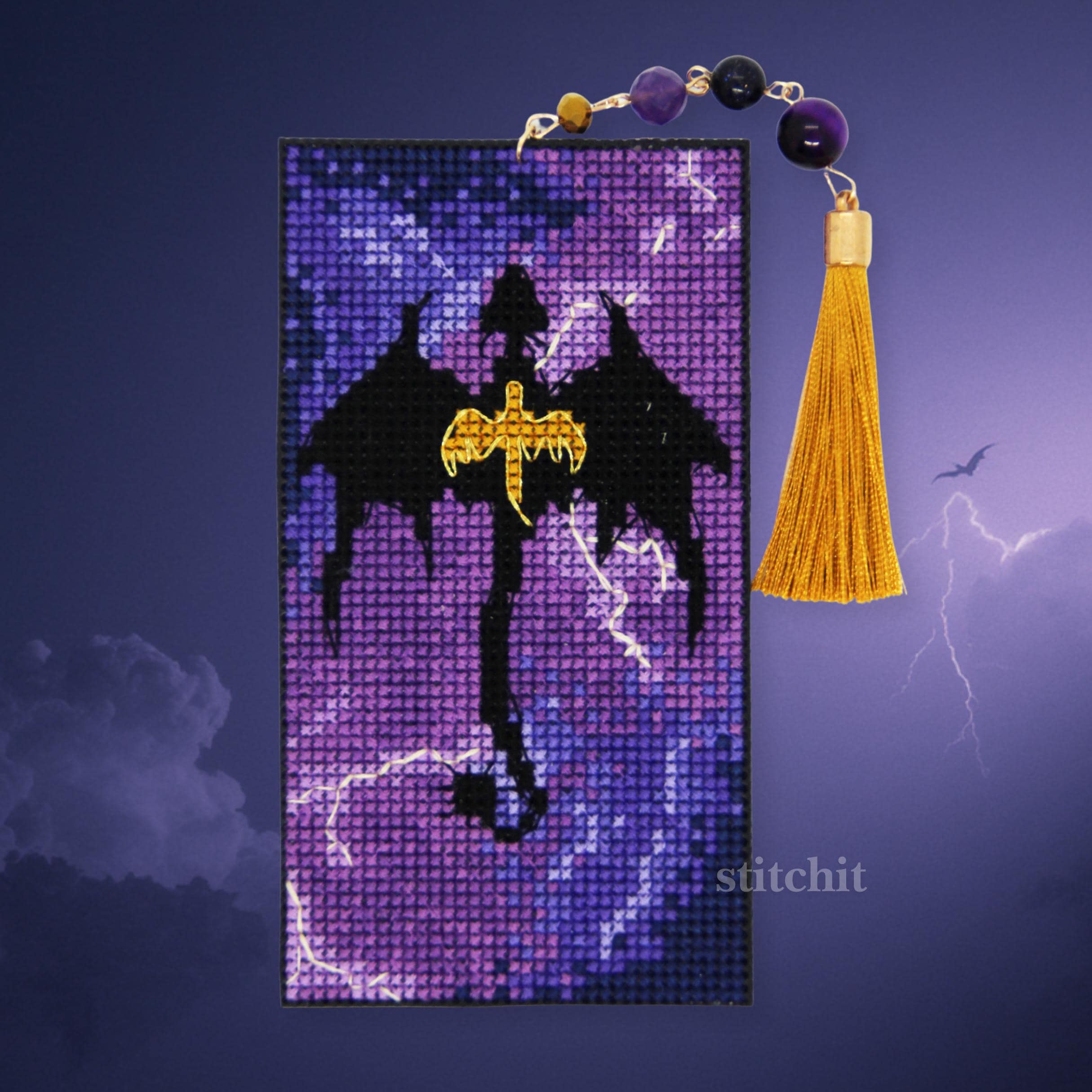 Drachen Lesezeichen Kreuzstich-Set | Fantasy-Buchliebhaber Romantasy Stickset
