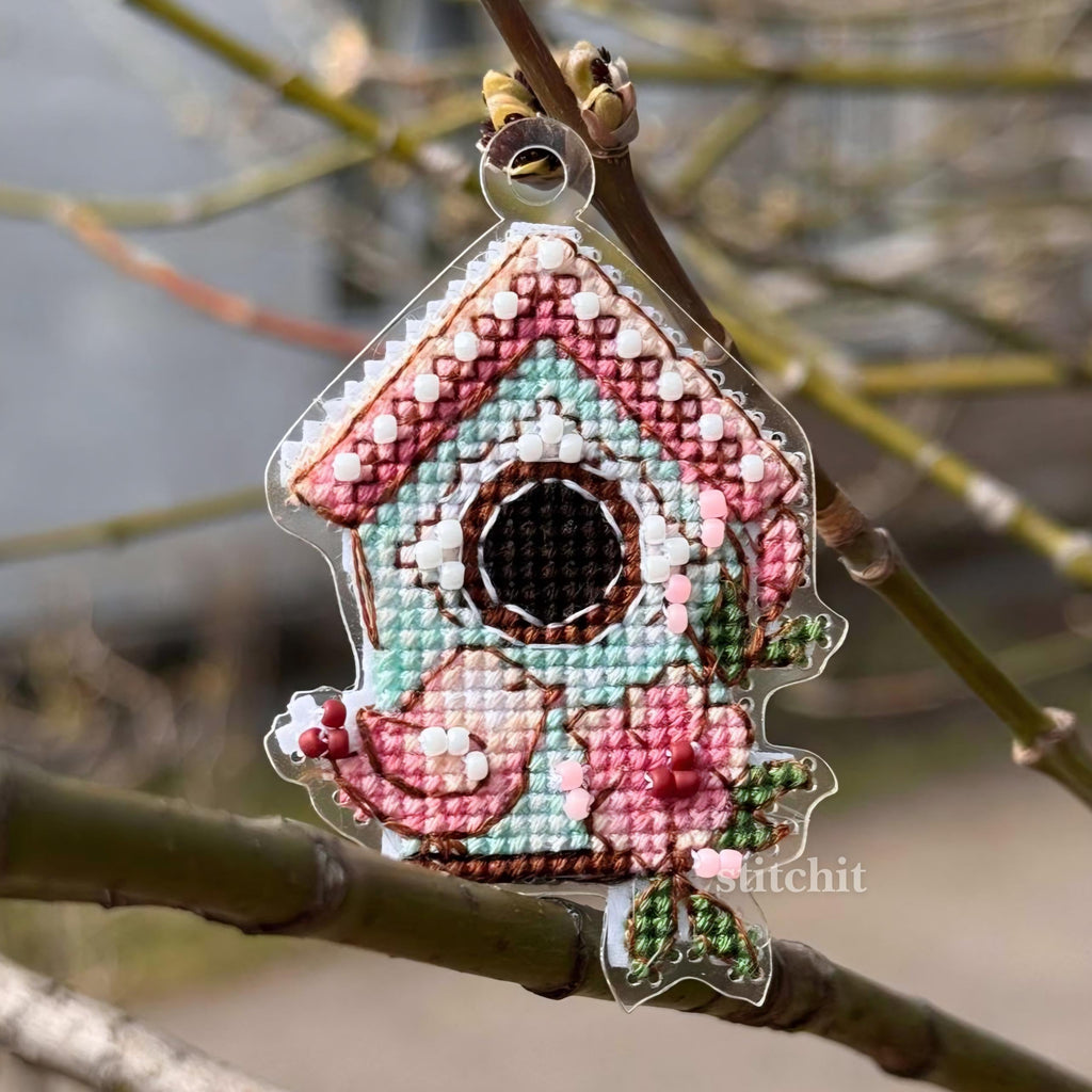 Mini Birdhouse Cross Stitch Kit | Quick Beginner Kit, Flexible Plastic Base