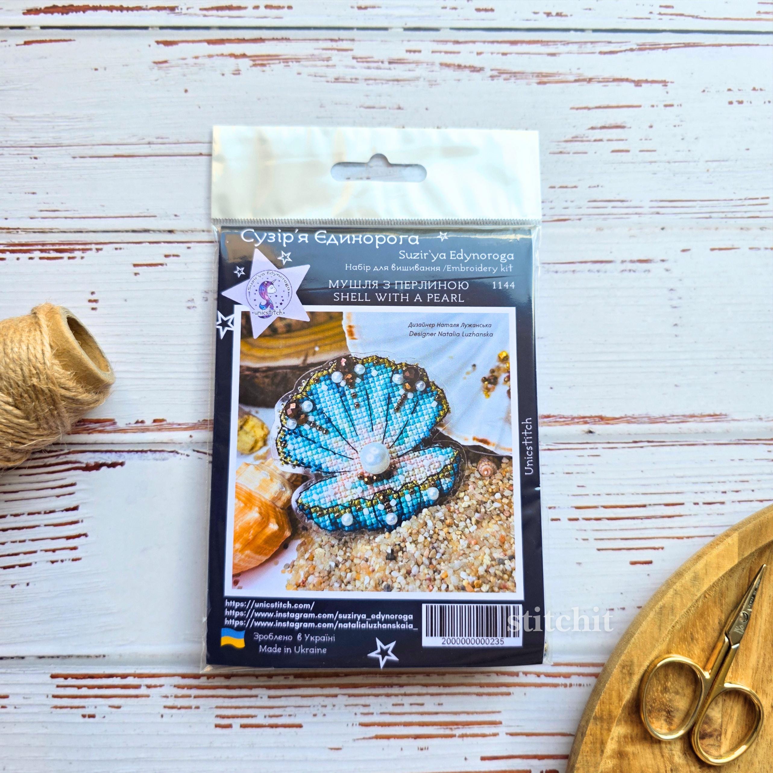 Shell Pearl Bead Cross Stitch Kit on Flexible Plastic | Ocean Embroidery Kit