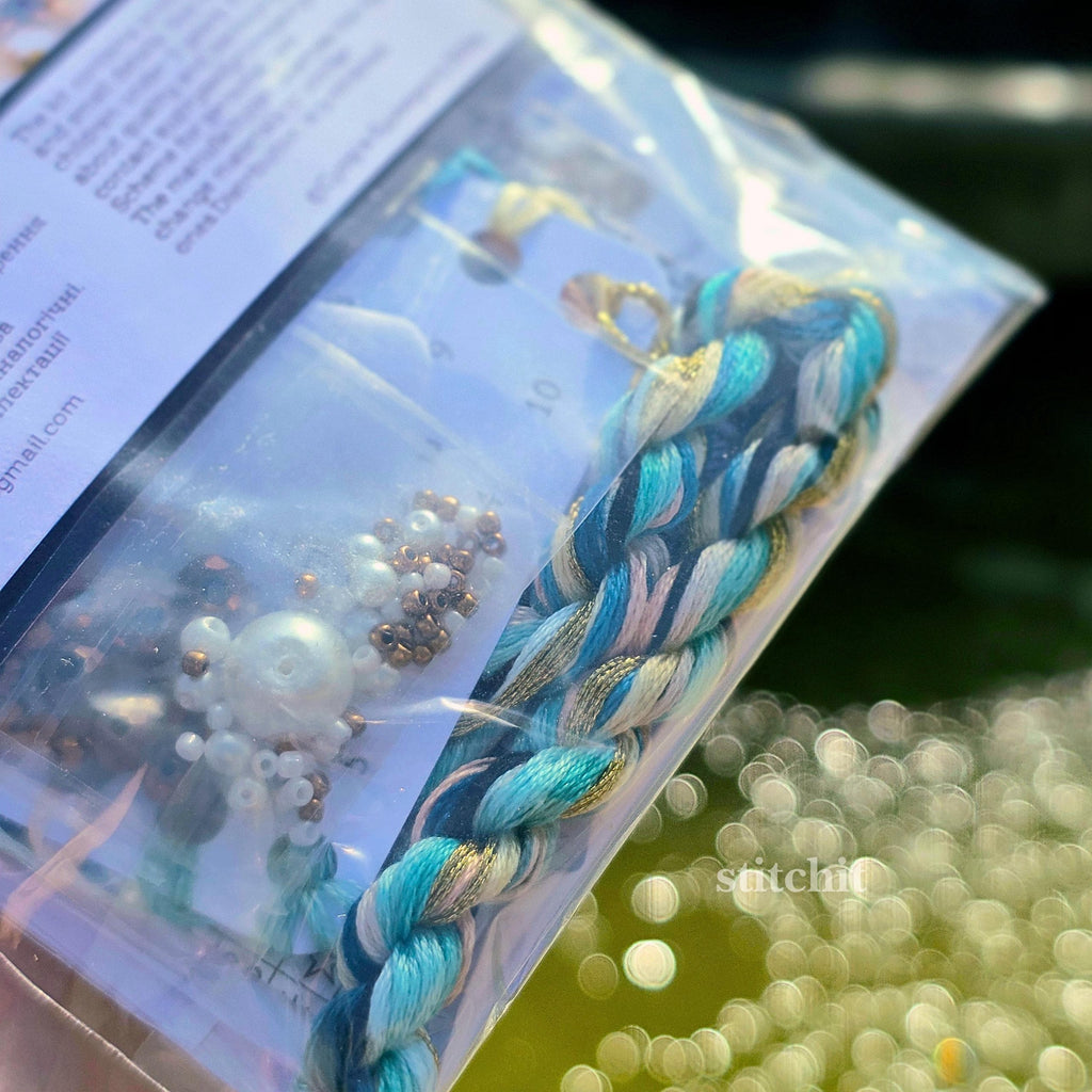Shell Pearl Bead Cross Stitch Kit on Flexible Plastic | Ocean Embroidery Kit