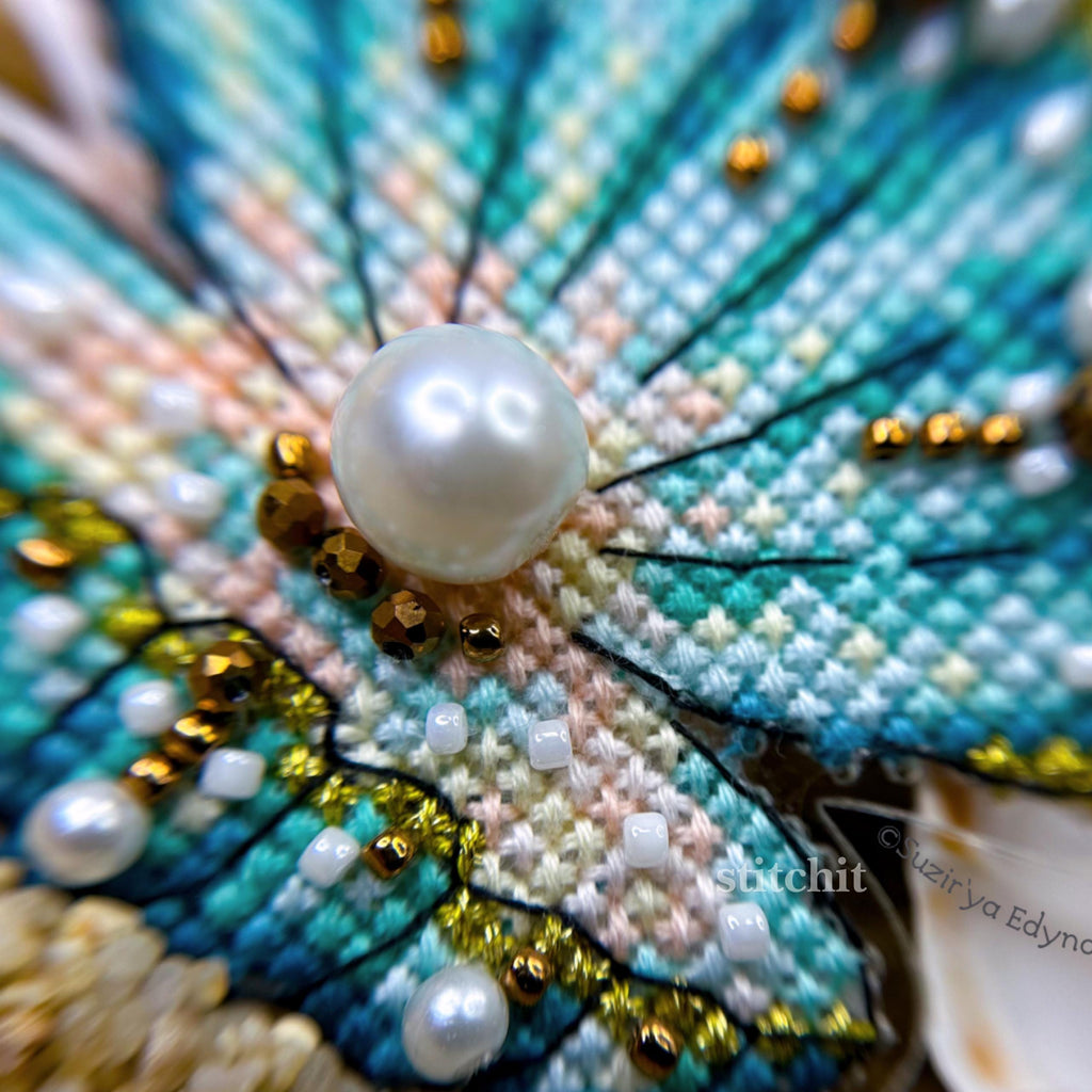 Shell Pearl Bead Cross Stitch Kit on Flexible Plastic | Ocean Embroidery Kit