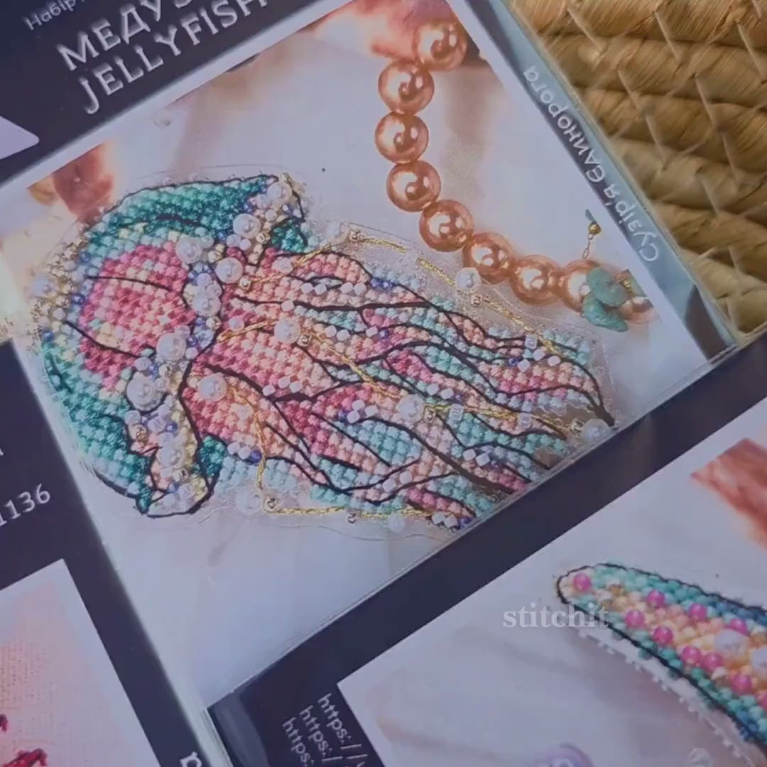 Starfish Beaded Cross Stitch Kit | Ocean Creature Embroidery Ornament, Flexible Plastic Base