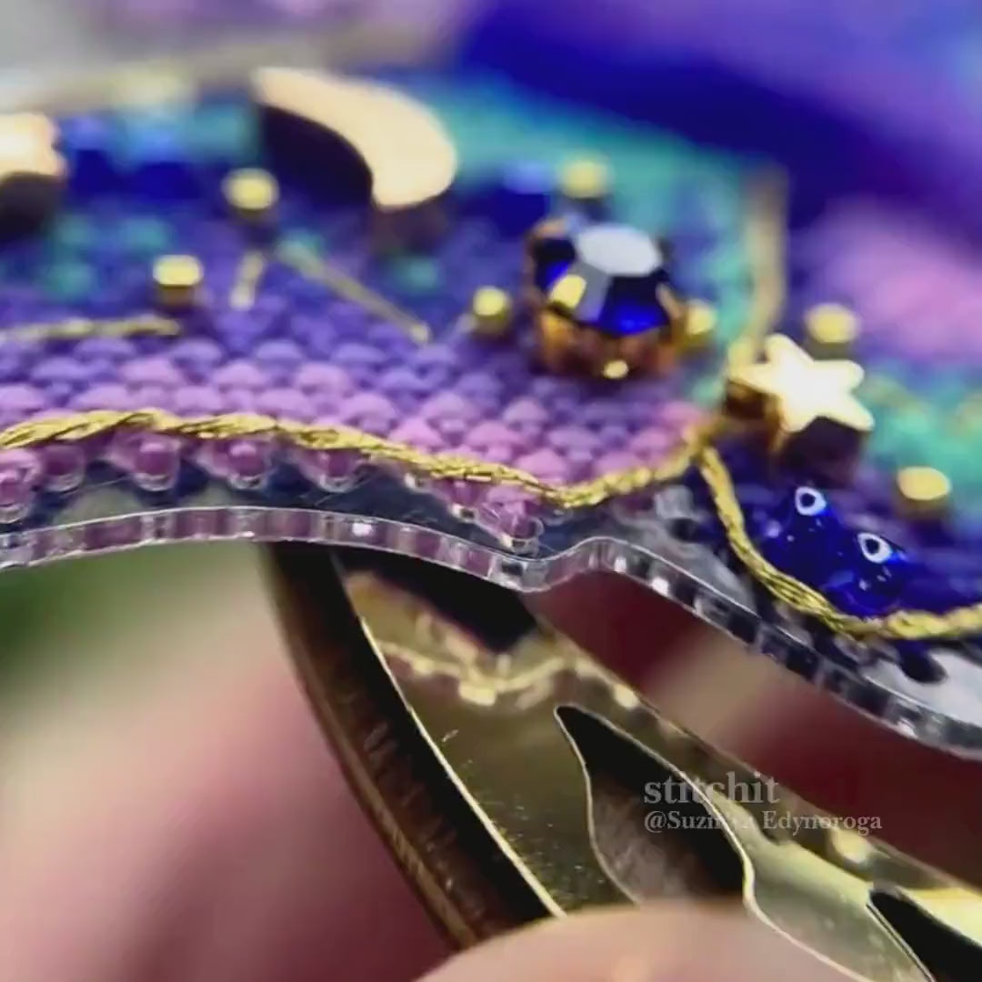 Celestial Butterfly Cross Stitch Kit | Moon & Stars | Flexible Plastic Embroidery Kit