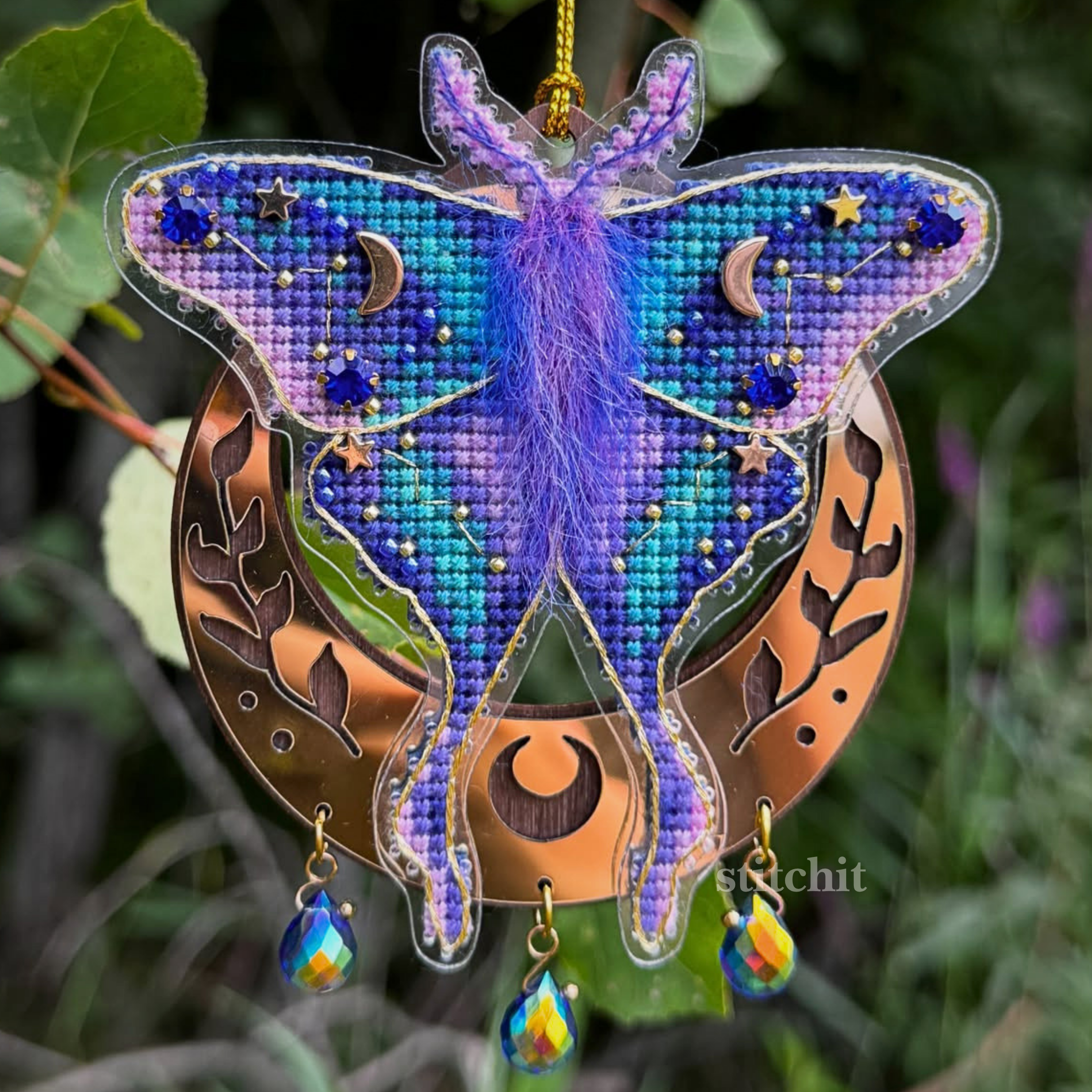 Celestial Butterfly Cross Stitch Kit | Moon & Stars | Flexible Plastic Embroidery Kit