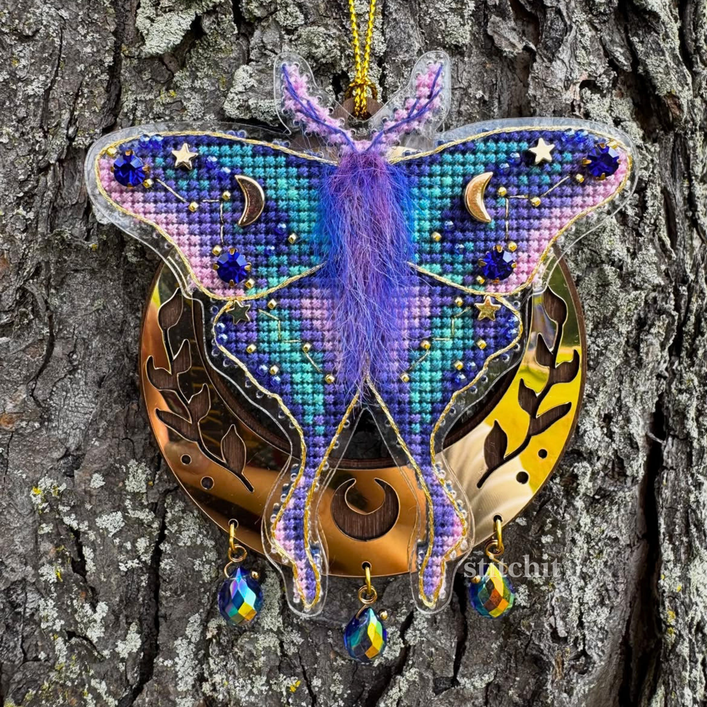 Celestial Butterfly Cross Stitch Kit | Moon & Stars | Flexible Plastic Embroidery Kit