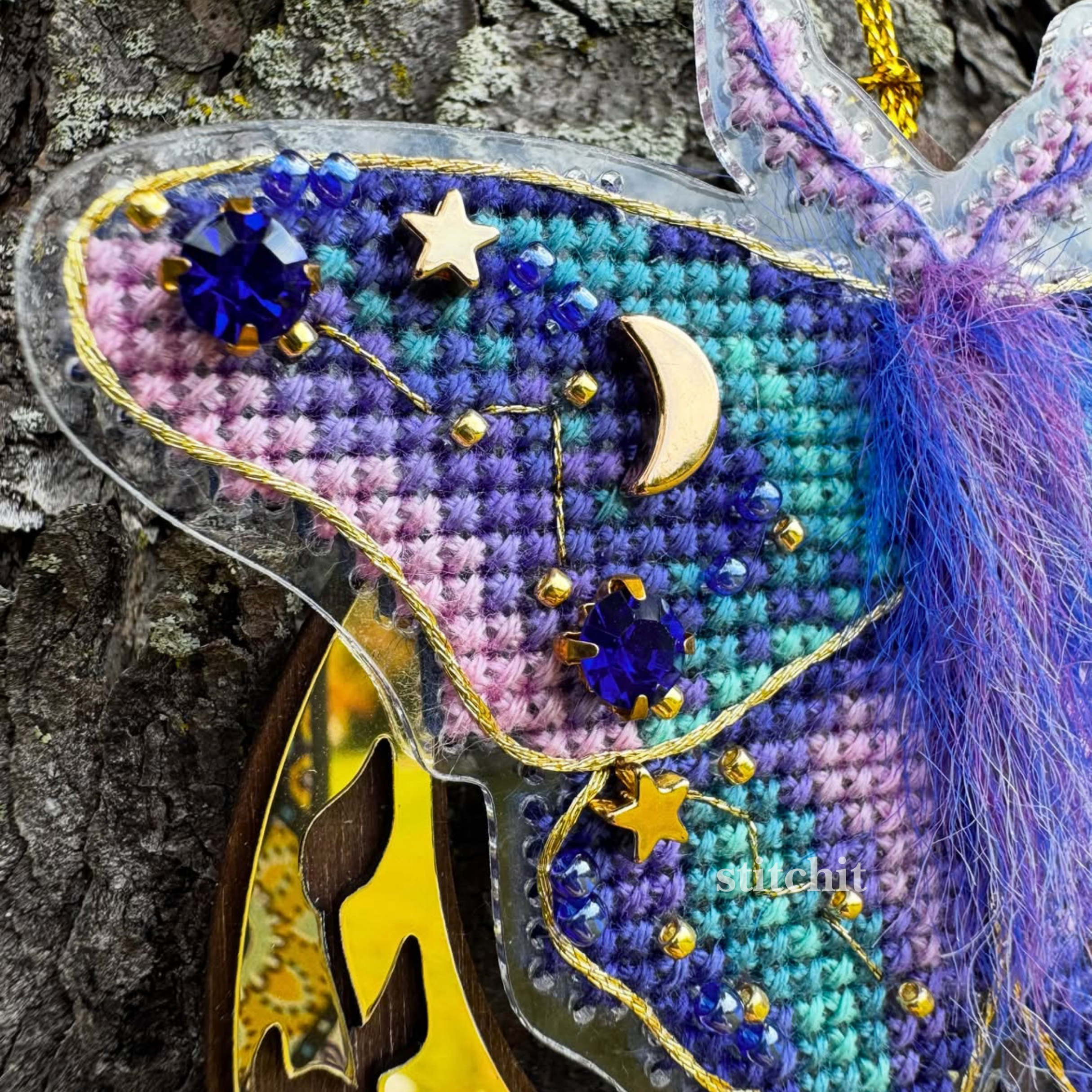 Celestial Butterfly Cross Stitch Kit | Moon & Stars | Flexible Plastic Embroidery Kit